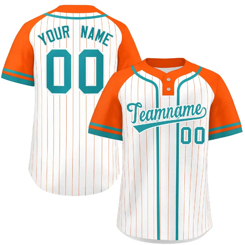 Custom White Orange-Aqua Stripe Fashion Raglan Sleeves Authentic Two-Button Baseball Jersey Relaxed Men's Australian 