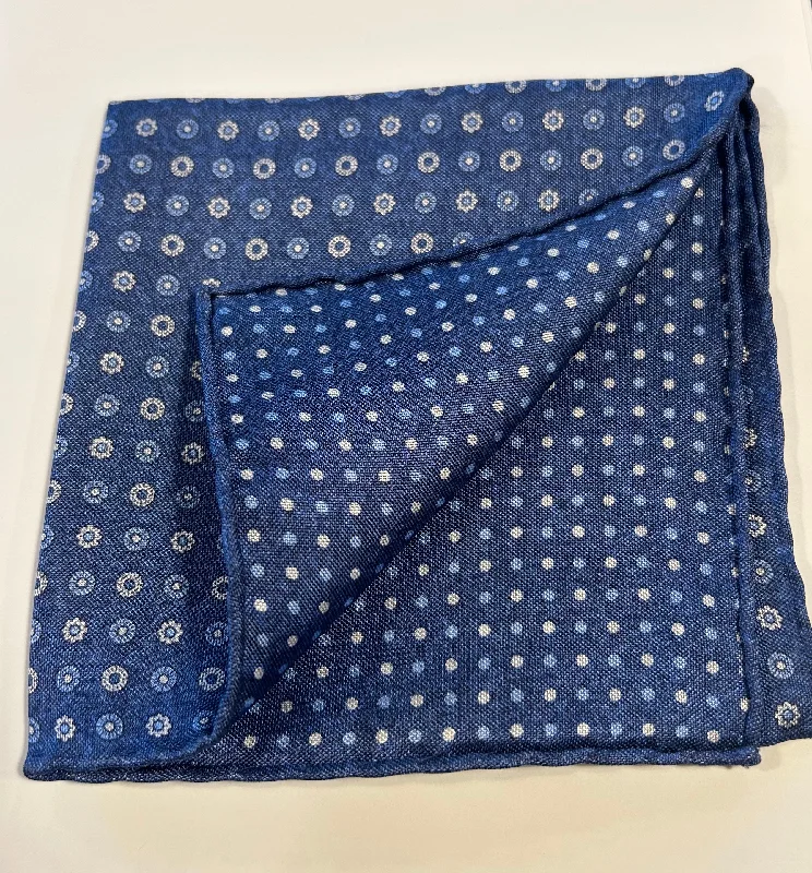 David Donahue Pocket Square - Blue Floral Pattern / Polka Dot Laid