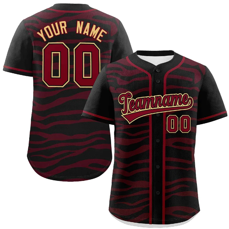 Custom Black Crimson Zebra Stripes Graffiti Pattern Authentic Baseball Jersey Beach