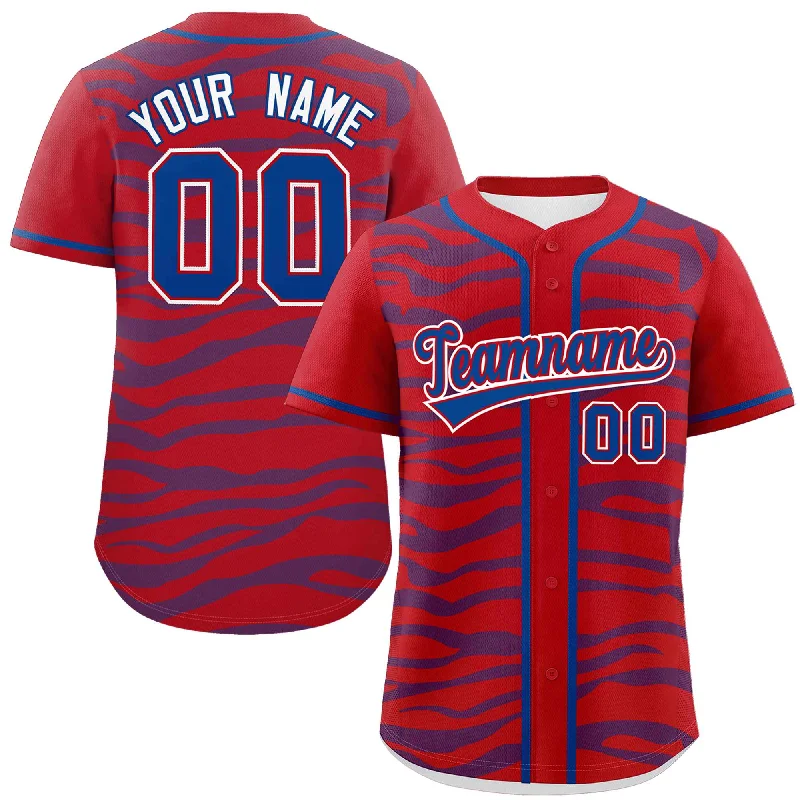 Custom Red Royal Zebra Stripes Graffiti Pattern Authentic Baseball Jersey Masculine Men's 