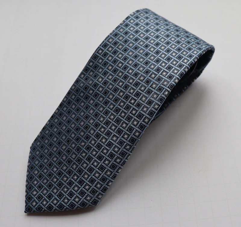 The Shirt Shop Tie - Sky Blue w Silver/Navy Squares Sleek Men's Contemporary 