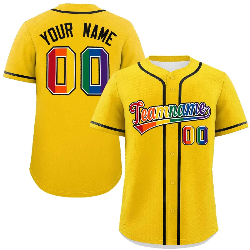 Custom Gold LGBT Rainbow For Pride Month Classic Style Authentic Baseball Jersey Lumberjack