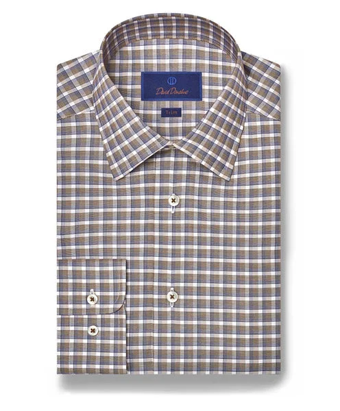 David Donahue Chocolate Plaid Dress Shirt (Trim) Unique Men's Upcycled