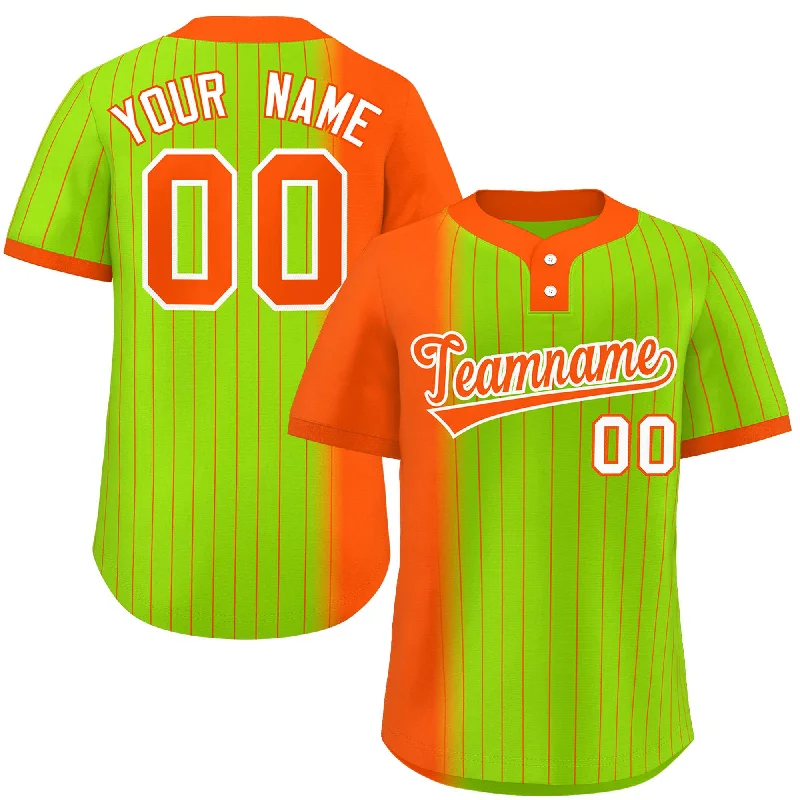 Custom Orange Neon Green Gradient Stripe Fashion Authentic Two-Button Baseball Jersey Elegant Men's Formal 