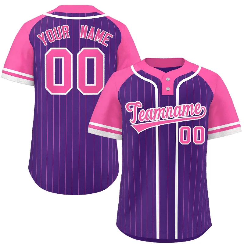 Custom Purple Pink-White Stripe Fashion Raglan Sleeves Authentic Two-Button Baseball Jersey Hip Men's Retro