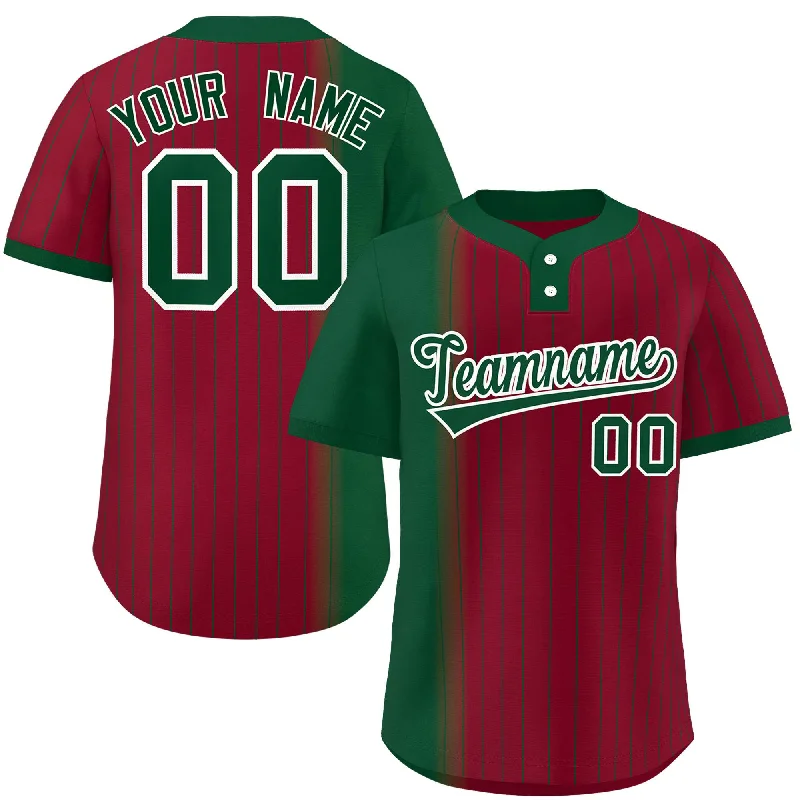 Custom Green Crimson Gradient Stripe Fashion Authentic Two-Button Baseball Jersey British Gentleman Style