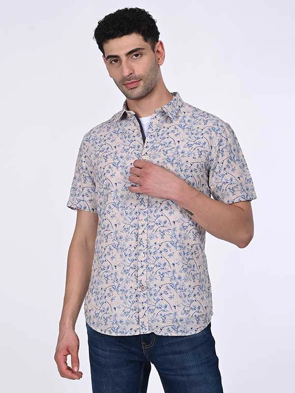 Men Printed Half Sleeve Cotton Stretch Shirt Modern Men's Geometric