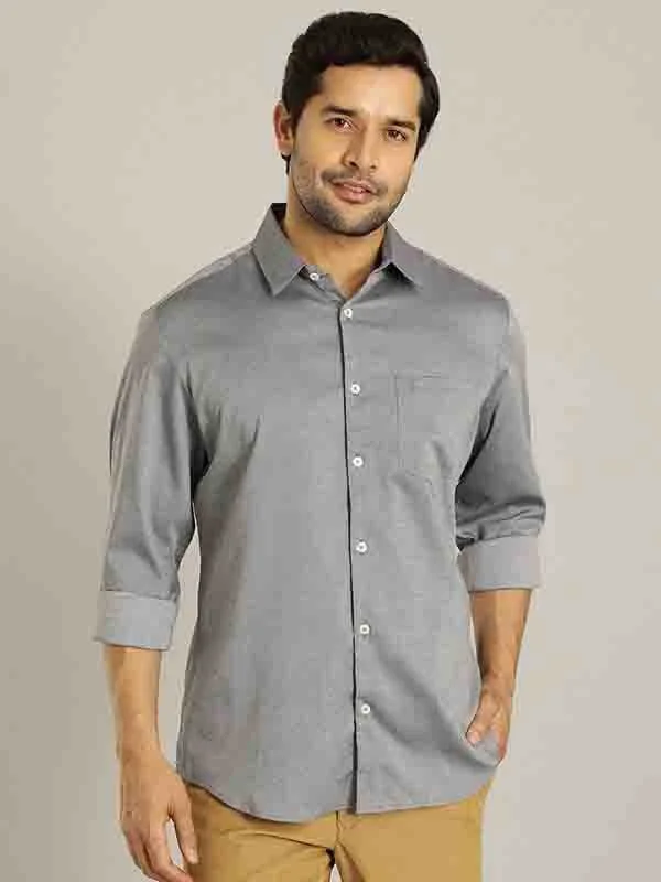 Men Solid Full Sleeve Cotton Shirt Cool Men's Skate