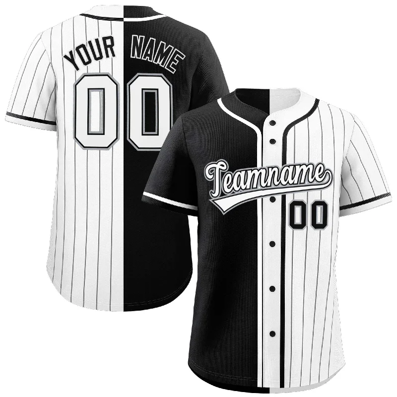 Custom Black White Stripe-Solid Combo Fashion Authentic Baseball Jersey Trendy Men's Bucket