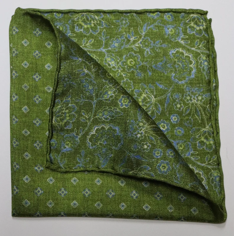 David Donahue Pocket Square - Green Circle/Diamond Pattern Bold Men's Animal