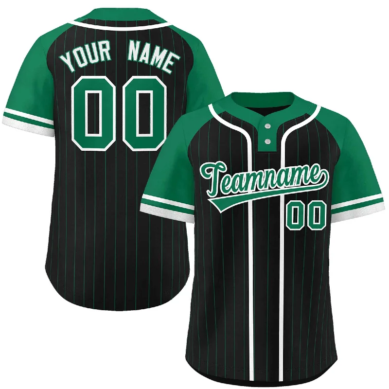 Custom Black Kelly Green-White Stripe Fashion Raglan Sleeves Authentic Two-Button Baseball Jersey Modern Men's 