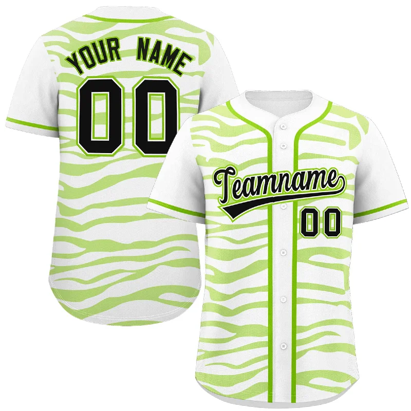 Custom White Neon Green Zebra Stripes Graffiti Pattern Authentic Baseball Jersey Trendy Men's Oversized