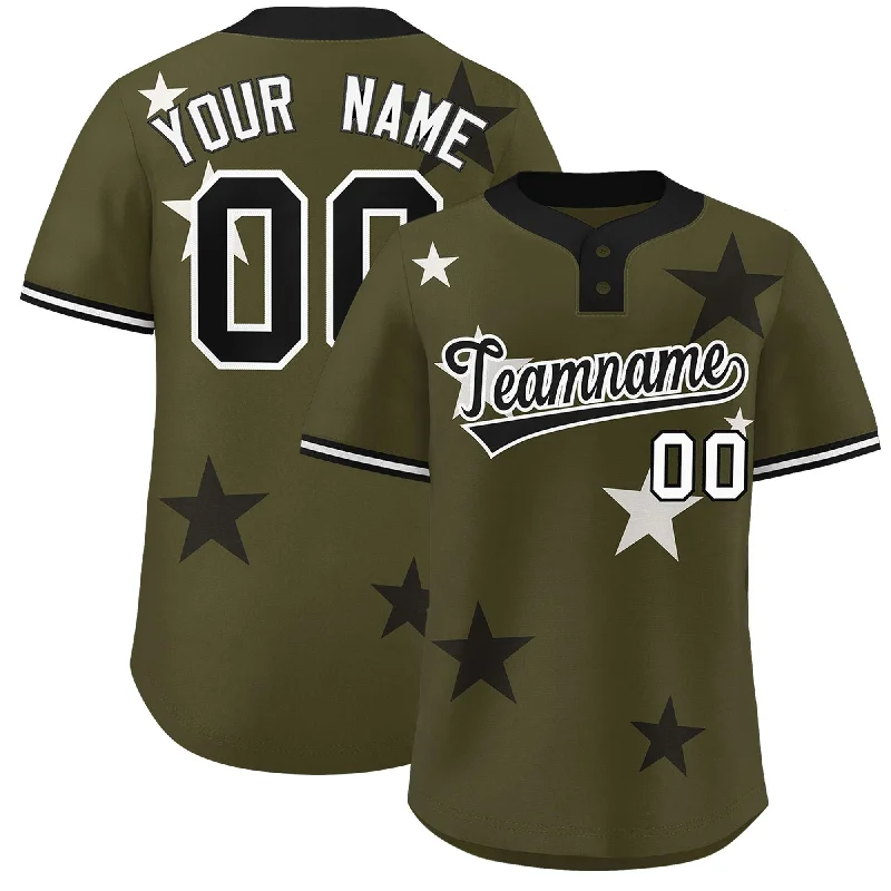 Custom Olive Black Personalized Star Graffiti Pattern Authentic Two-Button Baseball Jersey Stylish Men's Neon