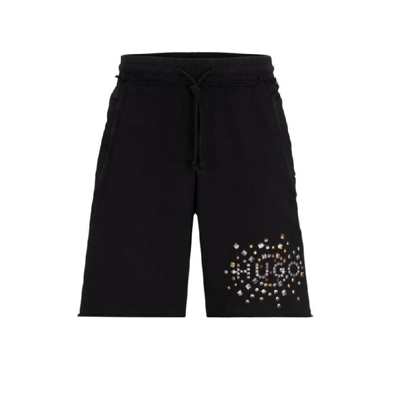 Cotton-terry shorts with stud-effect artwork Cool Men's Distressed