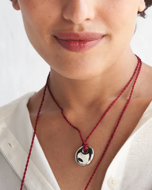 Pebble Necklace - Silver & Red Artistic Men's Avant