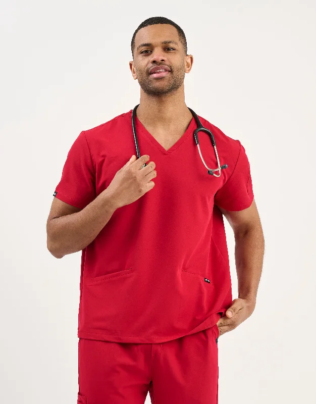 Aspire V Neck Scrub Top - Cherry Red Masculine Men's 