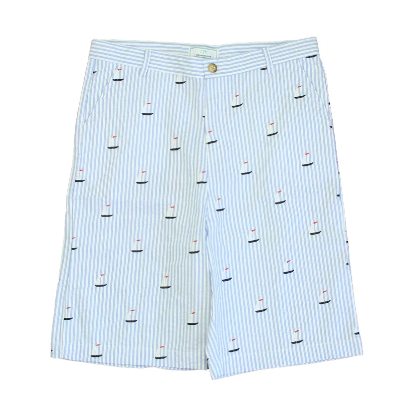 Classic Prep Boys Sailboats on Blue Seersucker Shorts Size: 6-14 Years Tailored