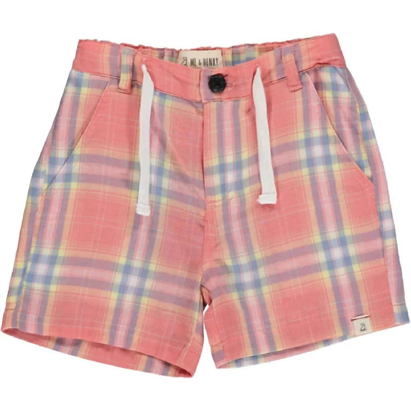 Boy's Crew Plaid Shorts In Coral & Lemon Tailored