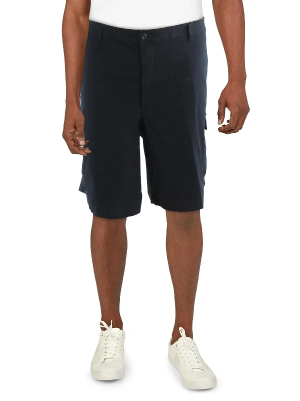 Mens Solid Cotton Cargo Shorts Monochromatic Office Style