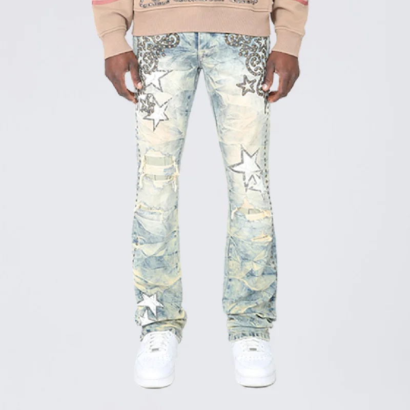 Stacked Flared Maximalist Studded R&R Jeans Stylish Men's Tropical 