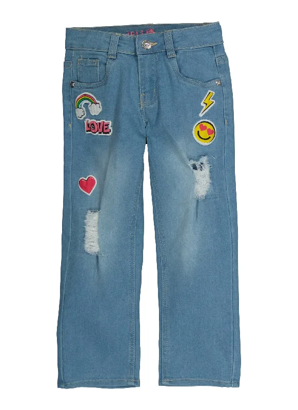 Little Girls Patch and Repair Graphic Wide Leg Jeans Dynamic Men's High