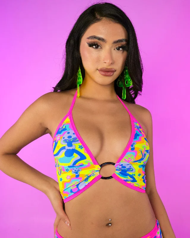 Psychedelic Psilocybin O-Ring Halter Top Streetwear Style