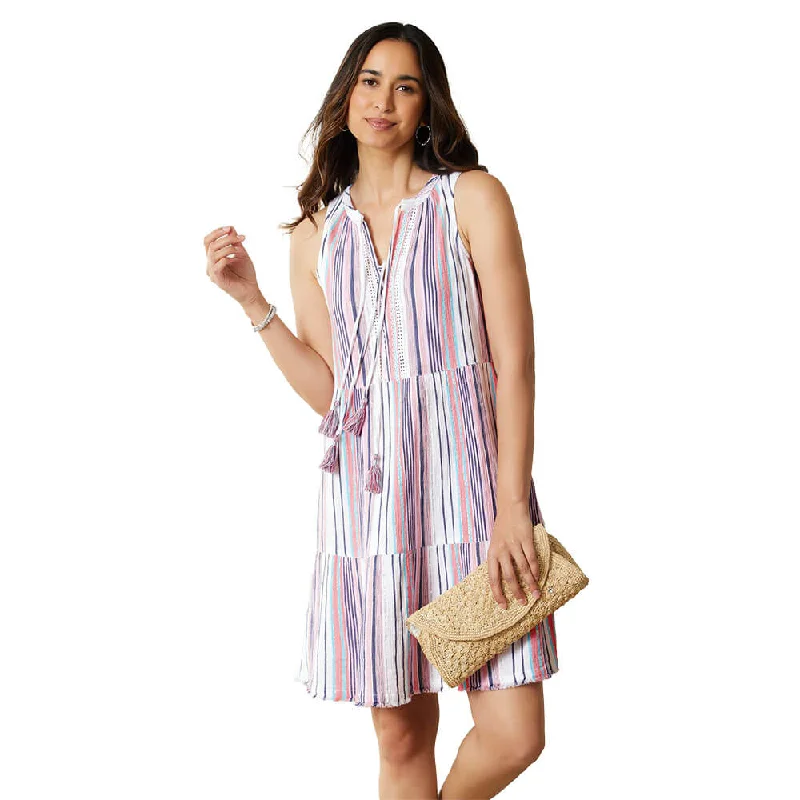 Tommy Bahama Mykonos Stripe Tiered Dress Cover Up - Pure Coral* Streetwear Style