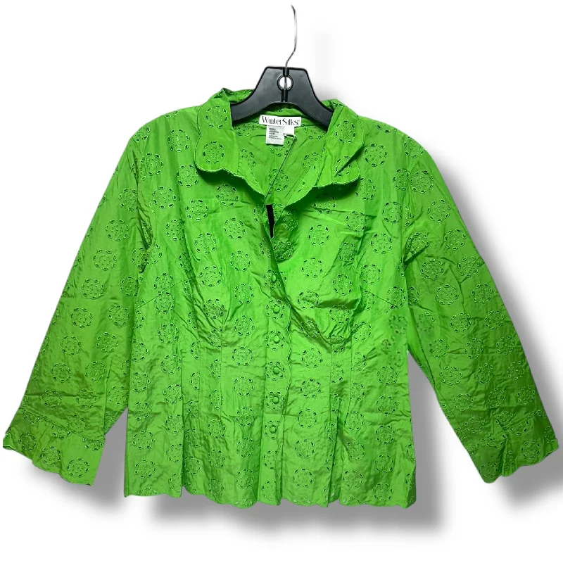 Top Long Sleeve By wintersilks In Green, Size: M Stylish Men's Tropical 