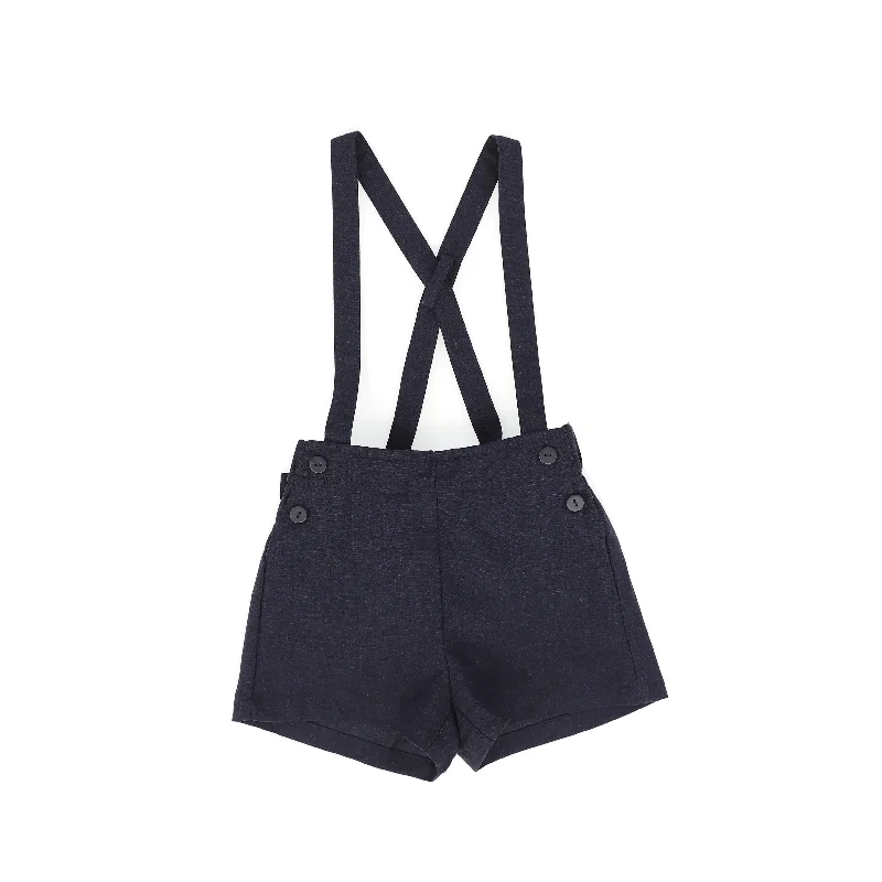 BAMBOO NAVY SUSPENDER SHORTS Laid