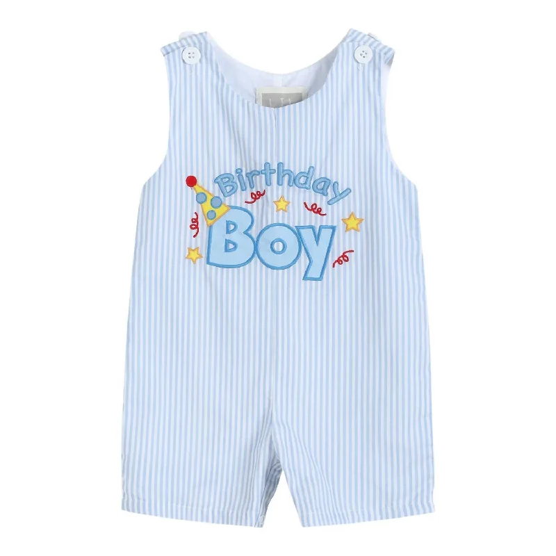 Birthday Boy Applique Shortalls In Light Blue Cool Men's Distressed