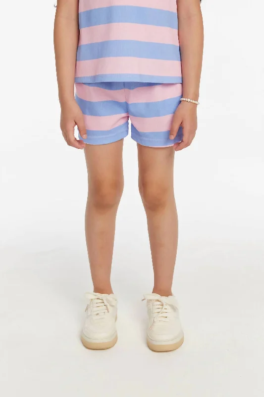 Girls Striped Shorts In Bubblegum Pink / Powder Blue Sleek Men's Metallic