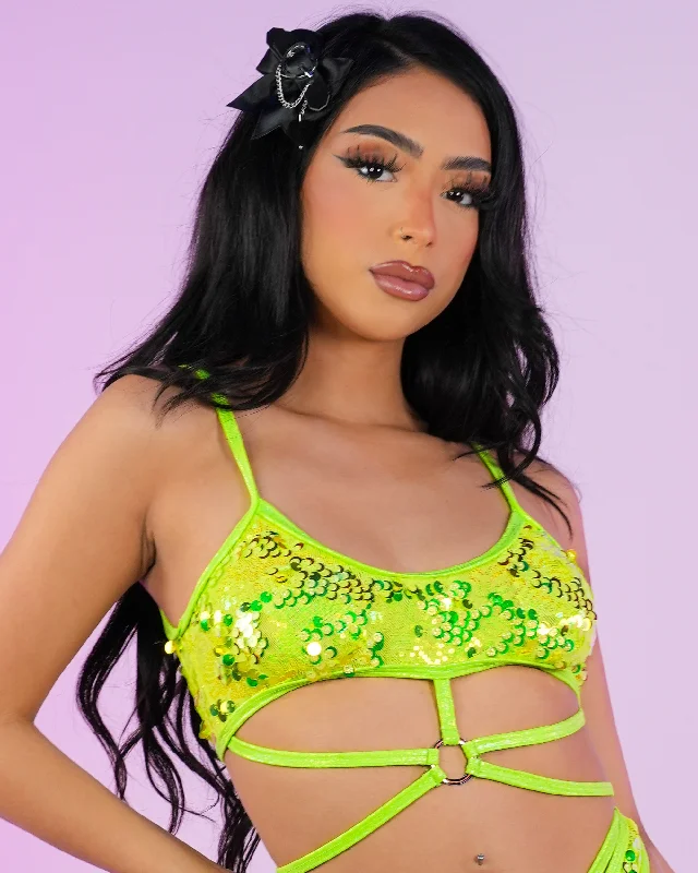 Neon Sequin Disco Strapped Crop Top Bohemian Men's Free