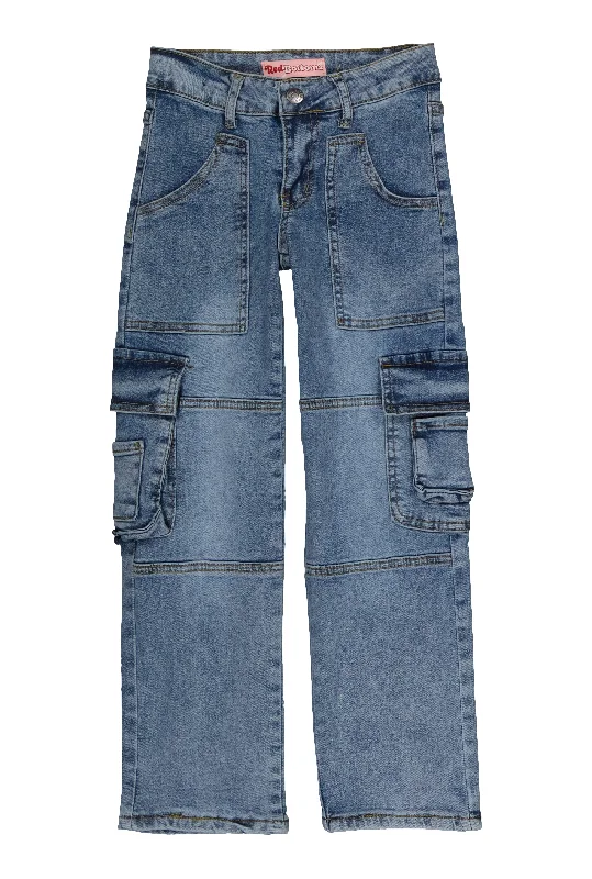 Girls Acid Wash Straight Leg Cargo Jeans Sophisticated Men's 