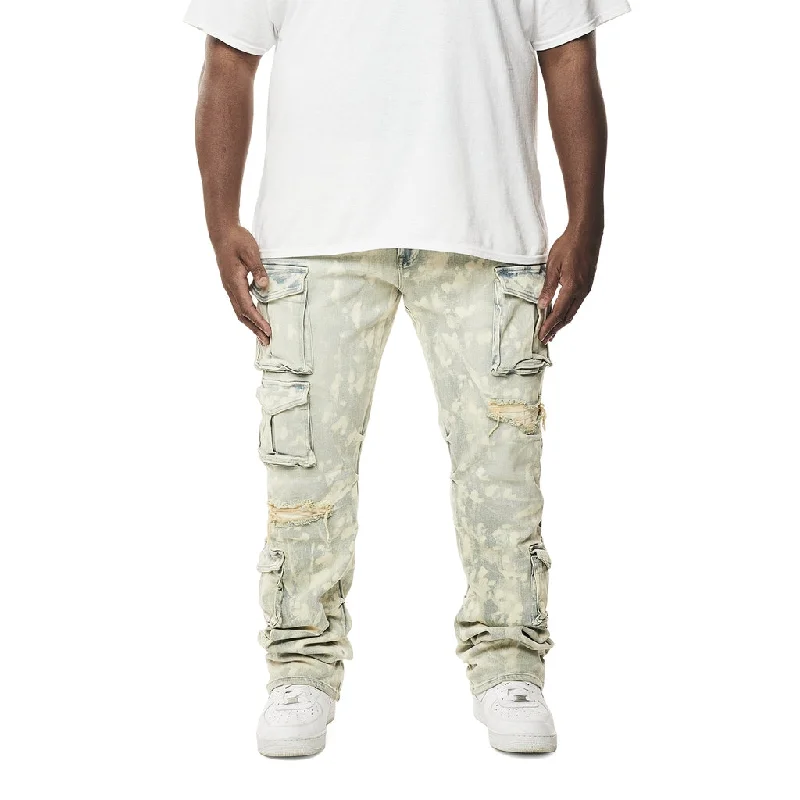 Big and Tall - Stacked Utility Multi Colored Cargo Jeans - Seafoam Trendy Men's Oversized