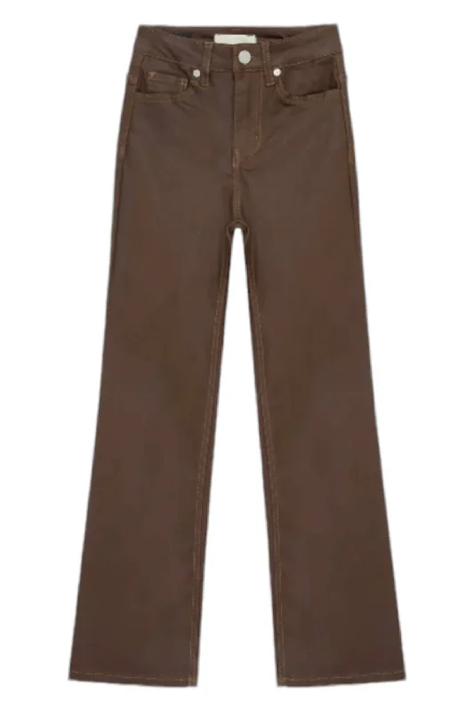 Girl's Coated Flared Leg Pants In Brown Elegant Men's Cashmere