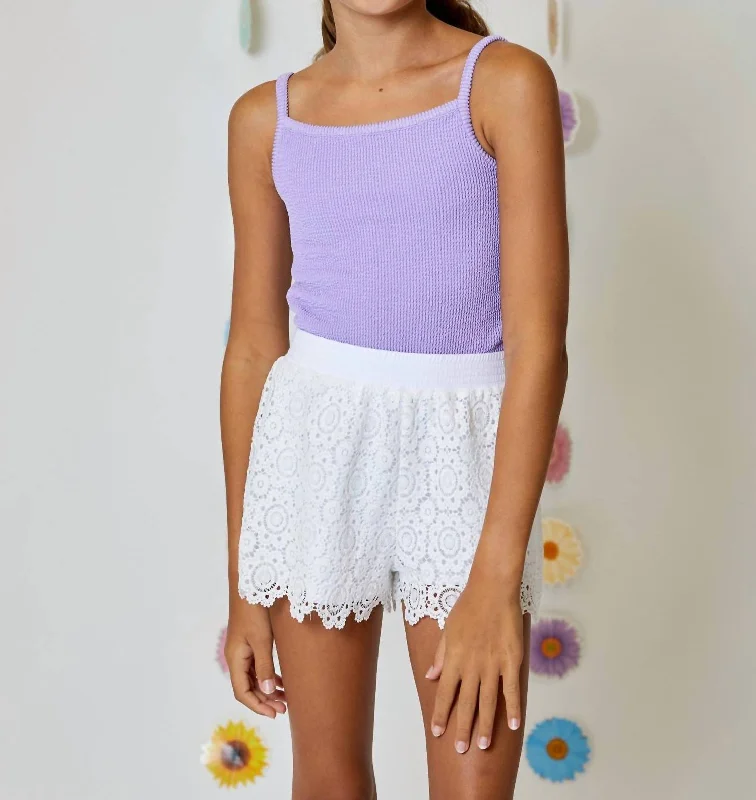 Girls Eyelet Shorts In White Tailored