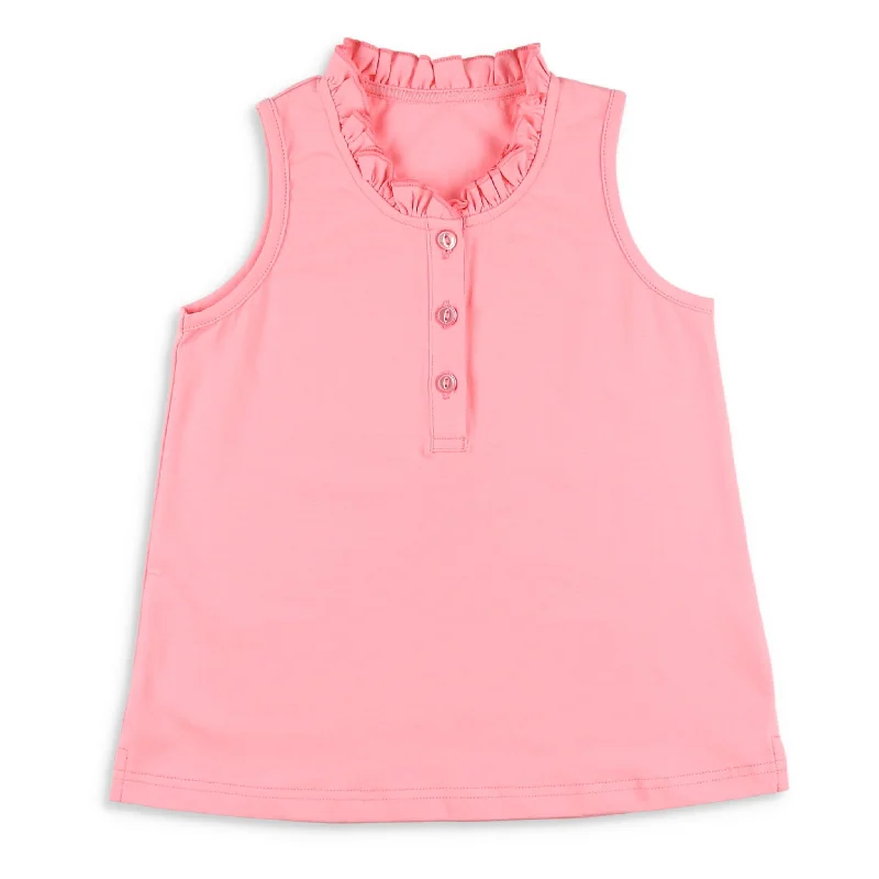 Girls Ruffle Neck Polo - Pawleys Island Pink Bold Men's Statement