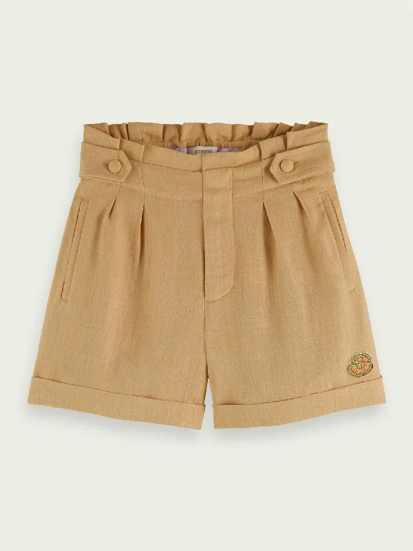 Girl's Checked Cotton-Linen Short In Sand Tailored