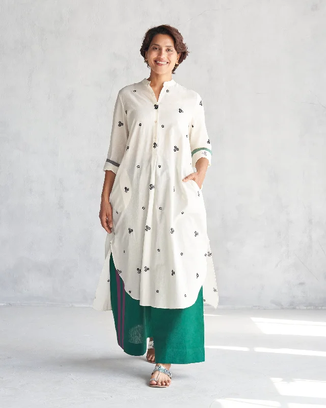 Smocked Back Kurta - Ivory Organic