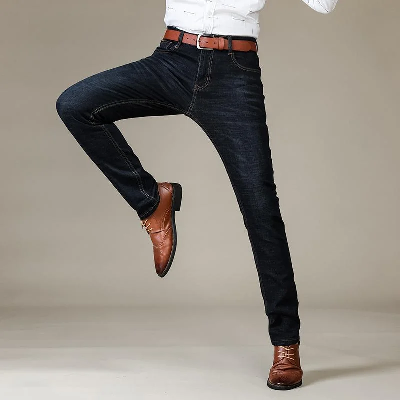 Men's Business Casual Fashion Stretch Slim Classic Denim Jeans on Clearance Polished Men's Silk