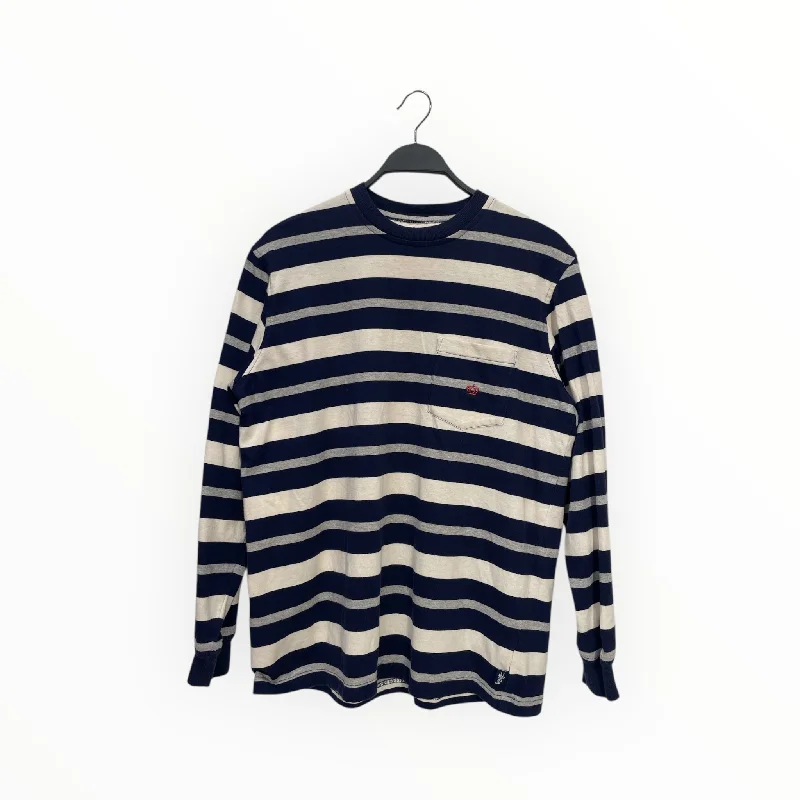 STUSSY/LS T-Shirt/L/Cotton/WHT/Stripe/ Modern Men's Geometric