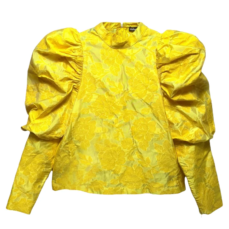 Floral Jacquard Blouse Long Sleeve By Sister Jane In Yellow, Size: S Cclassic Men's Tweed