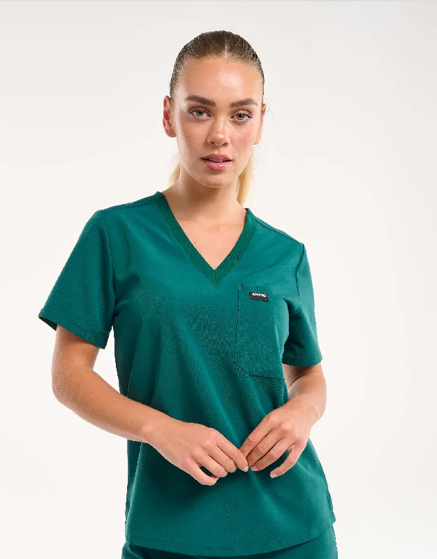 Essential One Pocket V Neck Scrub Top - Harbour Green Polished Men's Silk