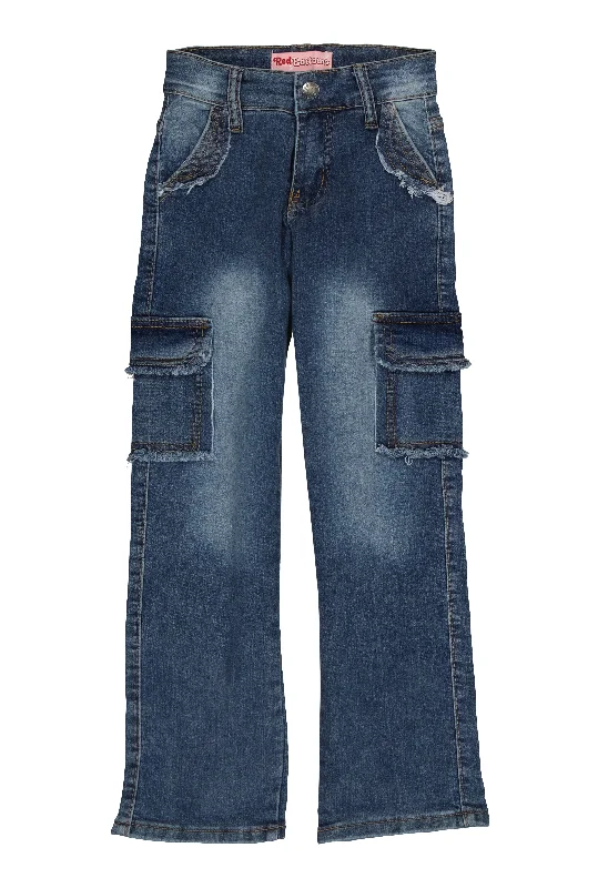 Girls Frayed Straight Leg Cargo Jeans Elegant Men's Cashmere