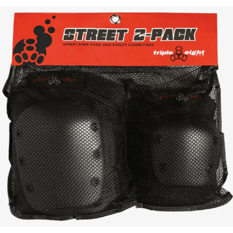 Triple 8 Street 2-Pack Knee & Elbow Pads - Black Polished Men's Silk