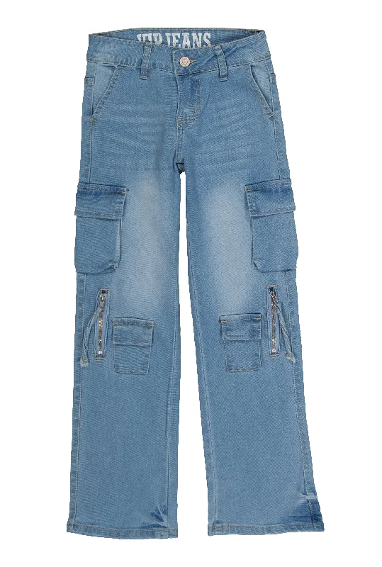 Girls VIP Zipper Detail Cargo Wide Leg Jeans Edgy Men's Punk