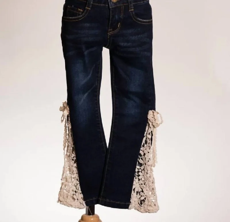 Girls Denim Lace Bell Jeans In Dark Denim/lace Bell Refined Men's European