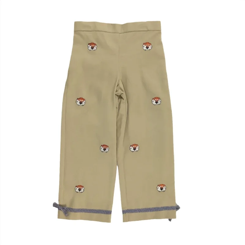 Girl's Auburn University Collegiate Hand Embroidered Pants In Khaki Dynamic Men's Moto