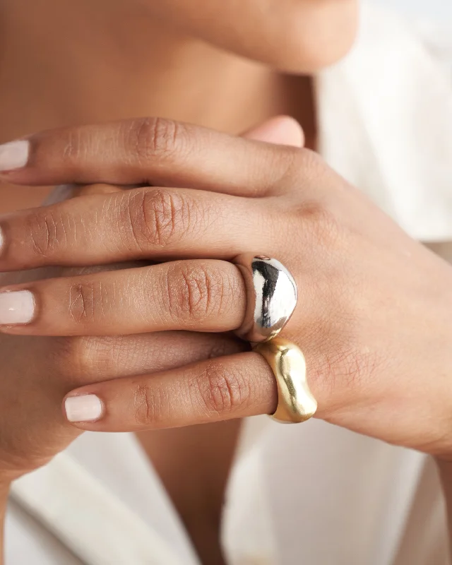 Pebble Ring Stack - Brass & Silver Streetwear Style