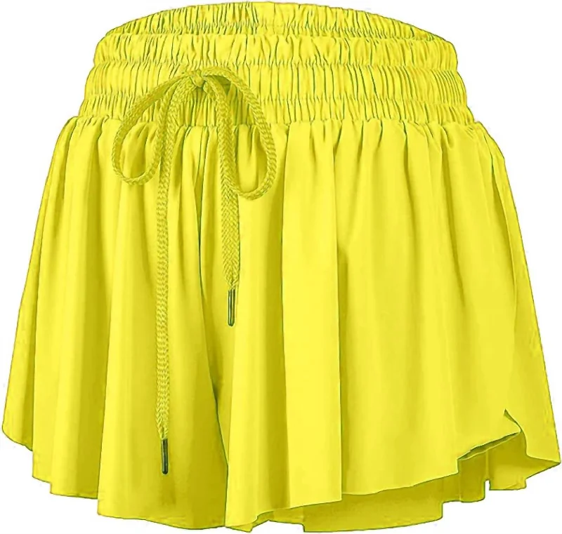 Girl's Butterfly Flowy Shorts In Neon Yellow Masculine Men's 